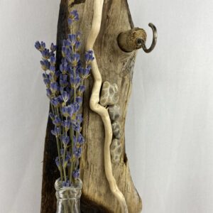 Driftwood Wall Sculpture, Key Hook, Antique Vase